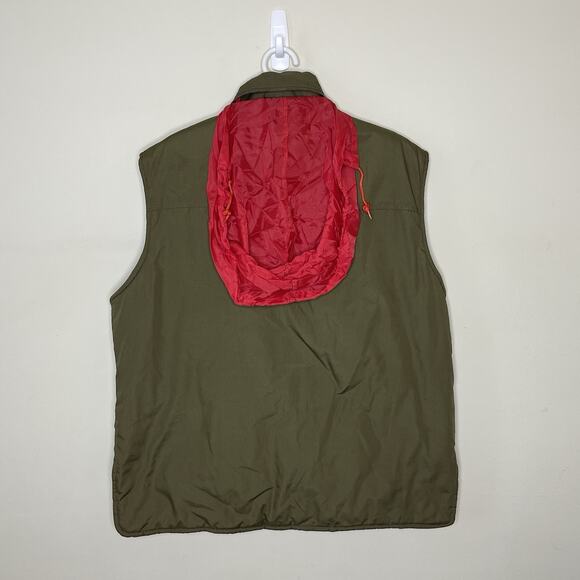 Vtg Windbreaker Army Green Flannel Lined Hunting Field Vest Packable Hood 80s L - Picture 6 of 10
